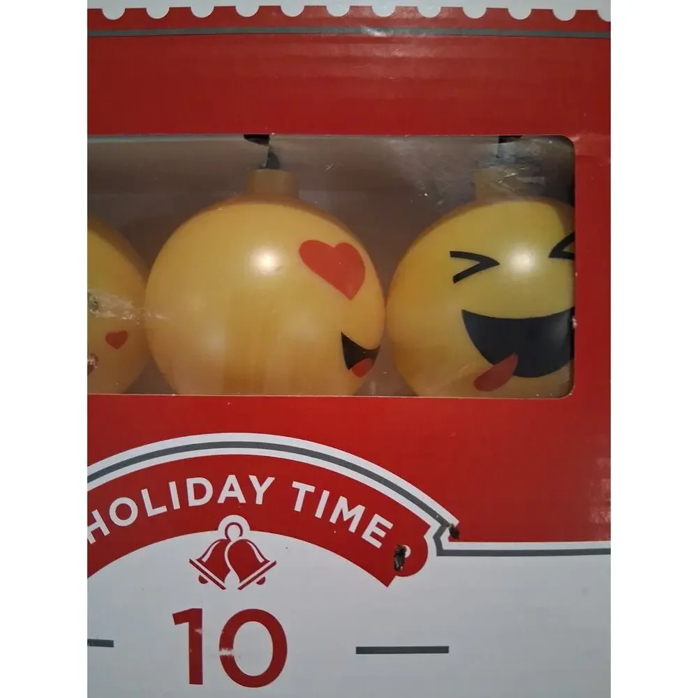 Holiday Time 10 Smile Face Emoji String Lights 8.5 FT Green Wire Indoor Outdoor